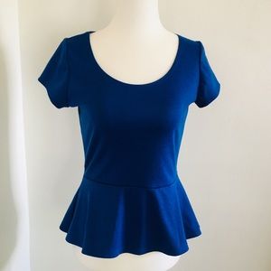 NYInvasion Peplum Medium Royal Blue Top Shirt
